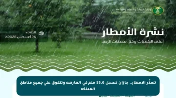 تصدُّر الأمطار.. جازان تسجل 53.6 ملم في العارضة وتتفوق على جميع مناطق المملكة